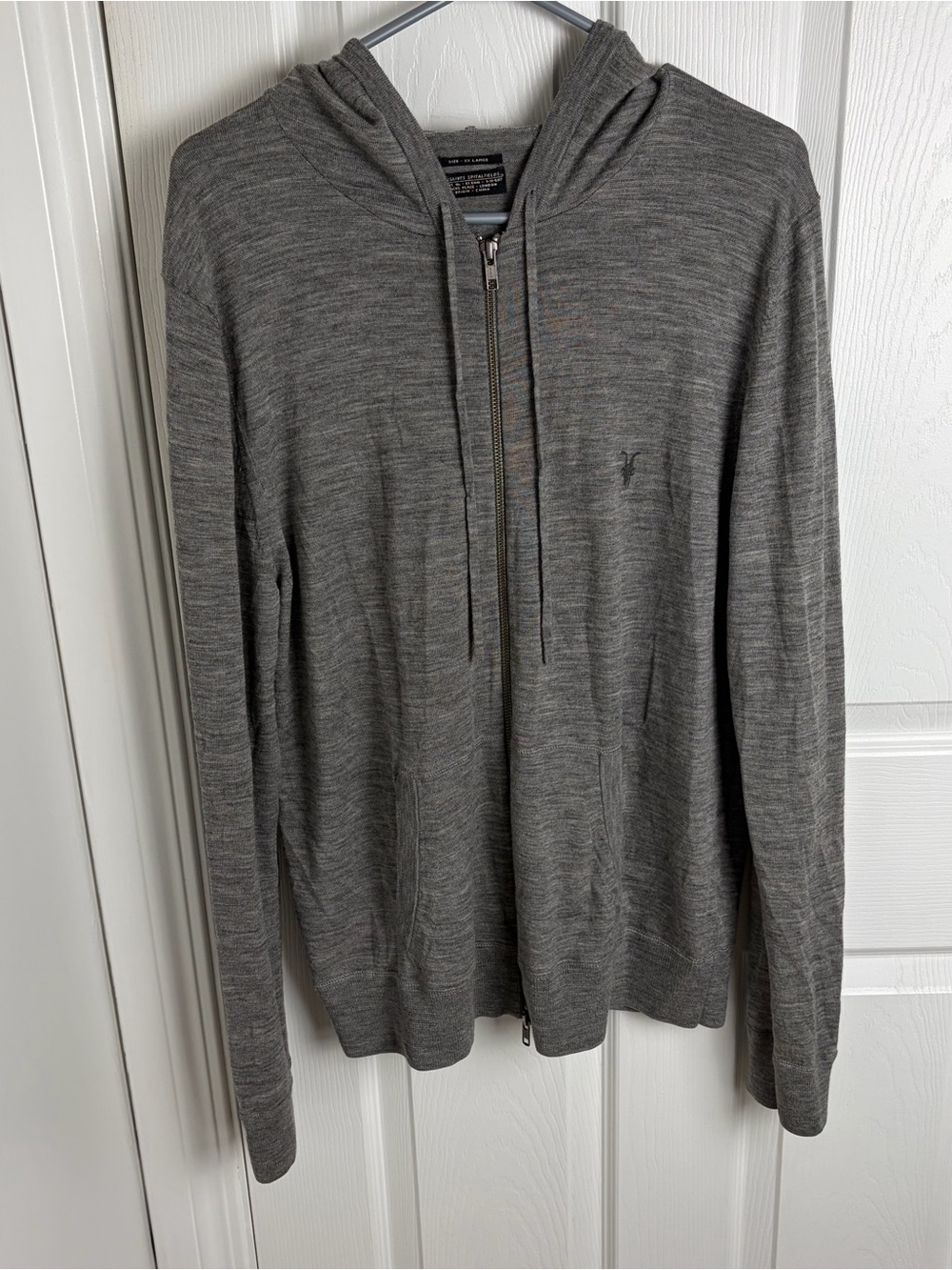 All Saints Men's Gray merino Hoody Sweater xxl (fits smaller) Read description
